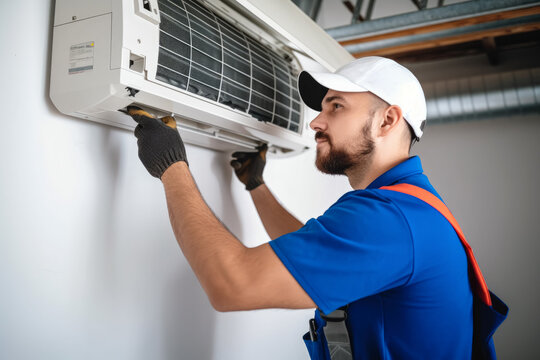 HVAC technician installing a mini split air conditioner in Vacaville